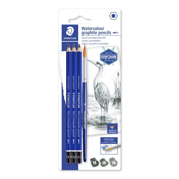 slide 1 of 2, STAEDTLER Mars 4-Piece Lumograph Graphite Watercolor Pencils Set, 8B/6B/4B, 4 pc