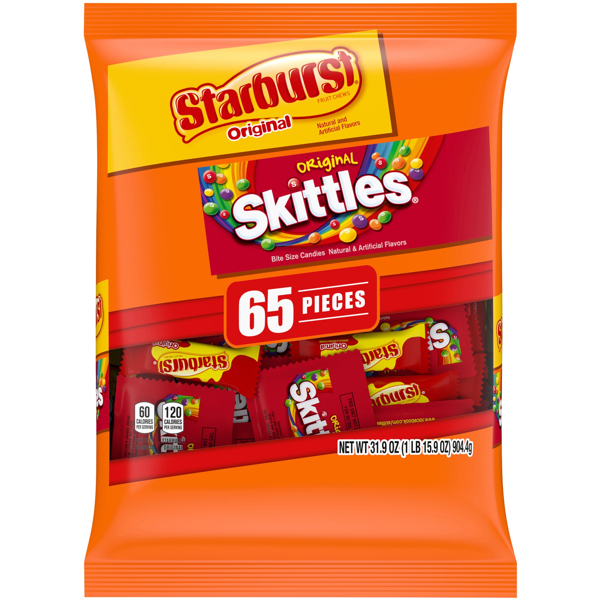 slide 1 of 8, Mars SKITTLES & STARBURST Variety Pack Fun Size Chewy Candy Assortment, 31.9 oz, 65 Pieces Bag, 31.9 oz