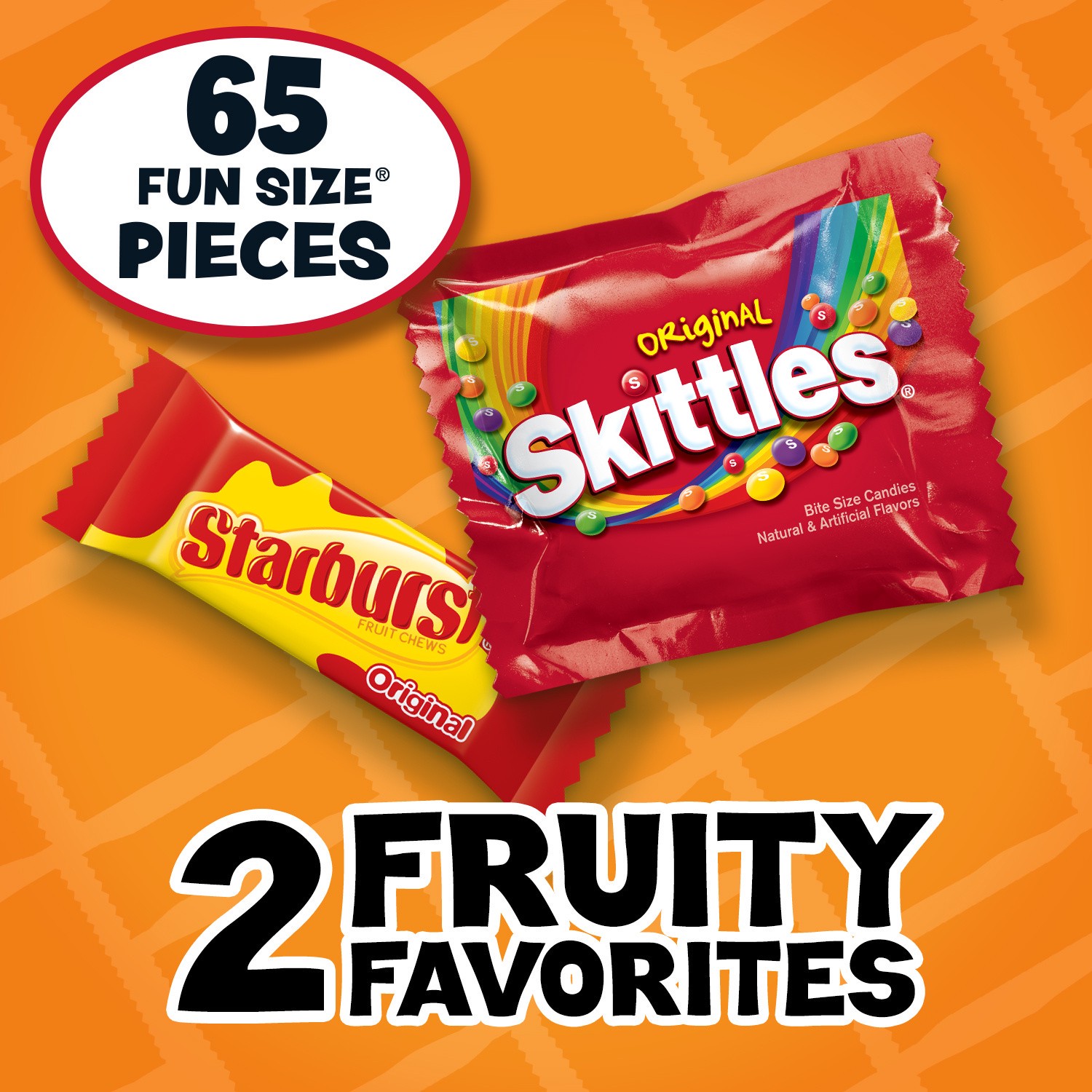 slide 4 of 8, Mars SKITTLES & STARBURST Variety Pack Fun Size Chewy Candy Assortment, 31.9 oz, 65 Pieces Bag, 31.9 oz