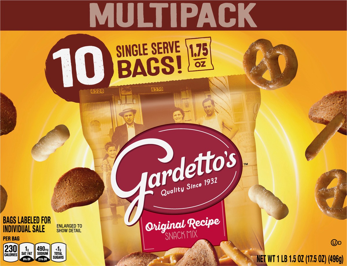 slide 9 of 9, Gardetto's Snack Mix, Original Recipe, Multipack Snack Bags, 1.75 oz, 10 ct, 10 ct