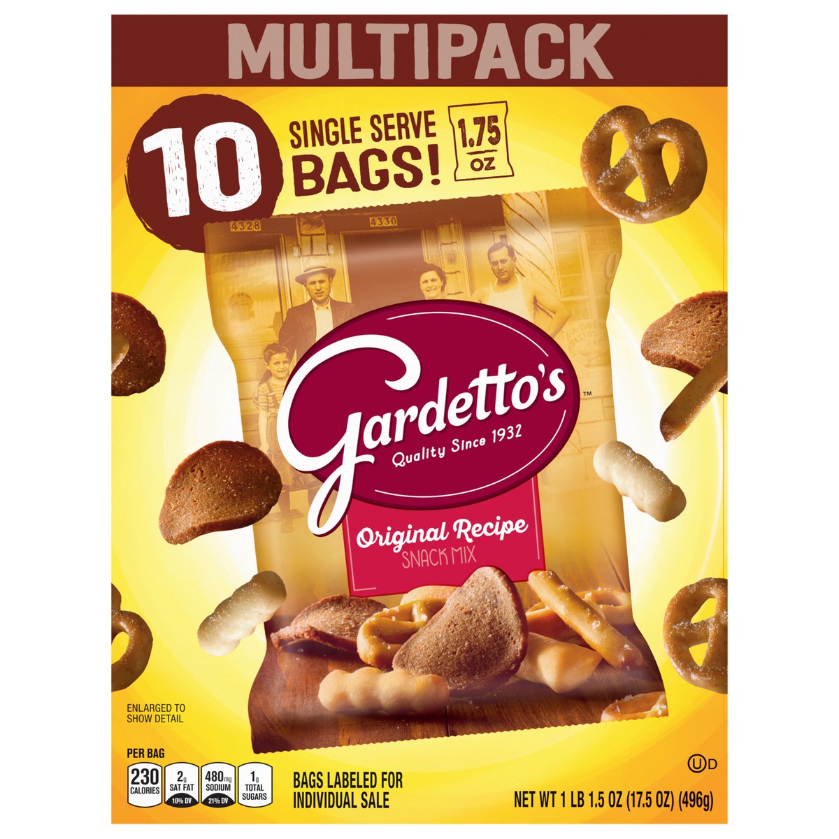 slide 1 of 9, Gardetto's Original Recipe Snack Mix, Single Serve Bags Multipack, 10 Ct, 17.5 oz, 10 ct