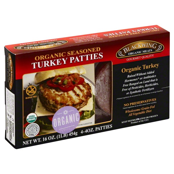 slide 1 of 1, Blackwing Organic Meats Turkey Patties Seasoned, 16 oz