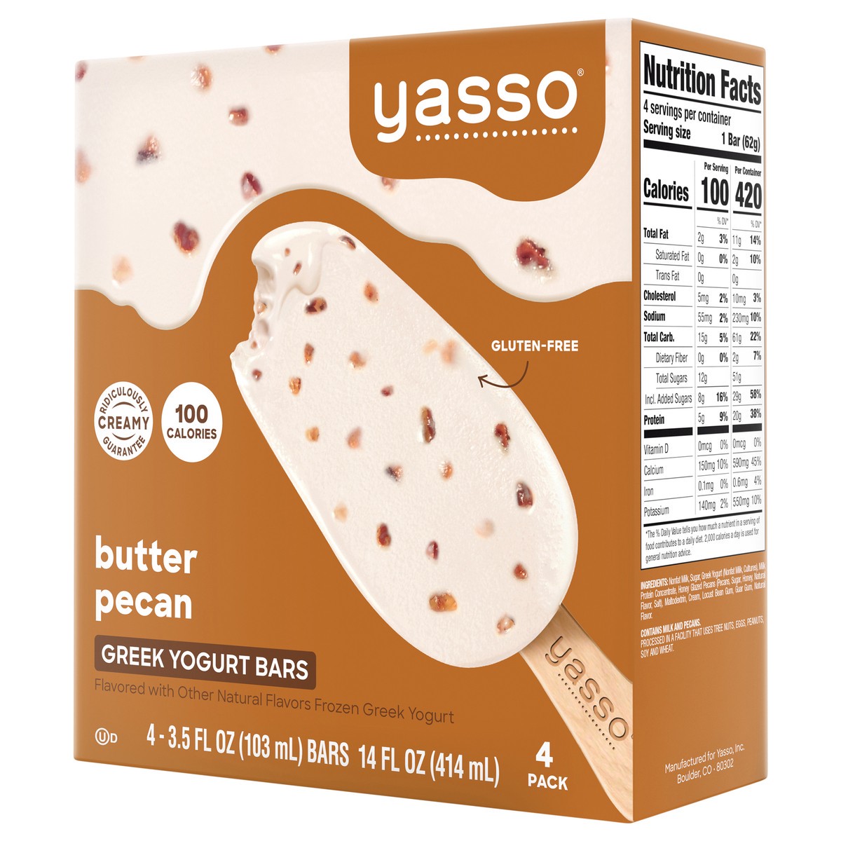 slide 3 of 9, Yasso Greek Butter Pecan Yogurt Bars 4 Bars 3.5 fl oz Packed, Unspecified 4 ea, 4 ct