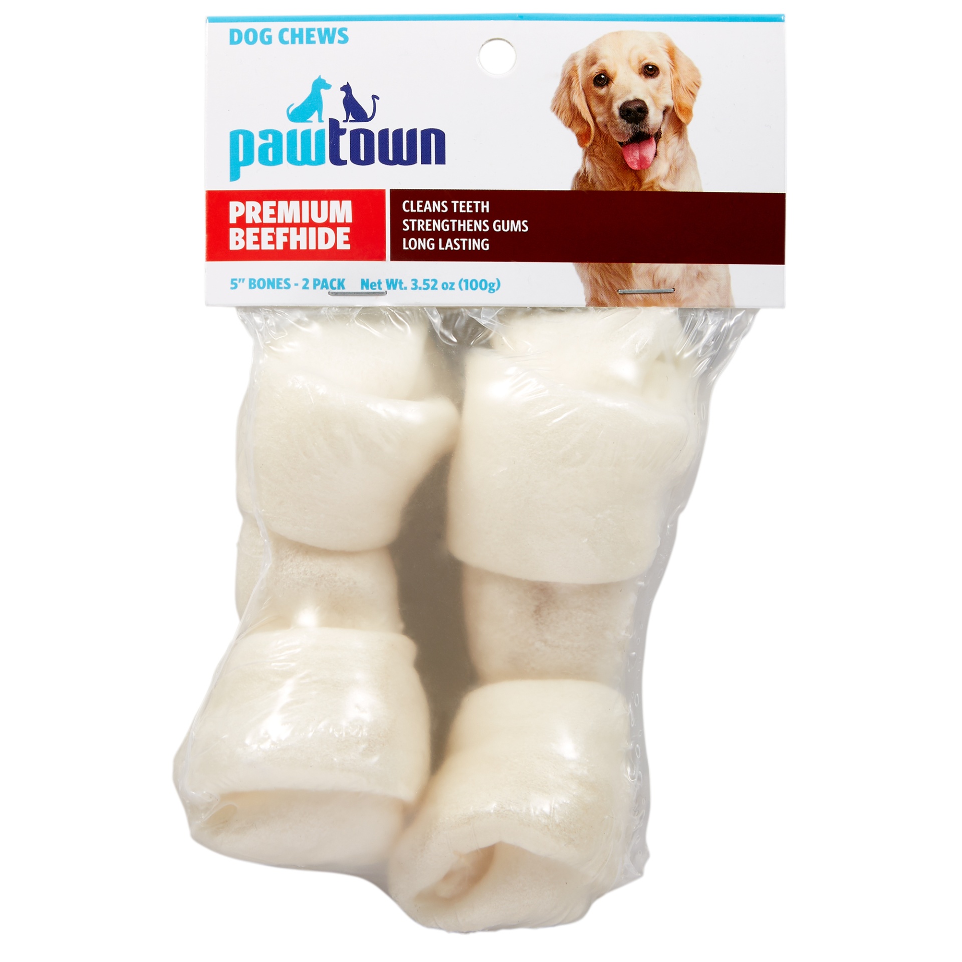 slide 1 of 2, Pawtown Premium Beefhide Dog Chews, 5'' Bones, 2 ct