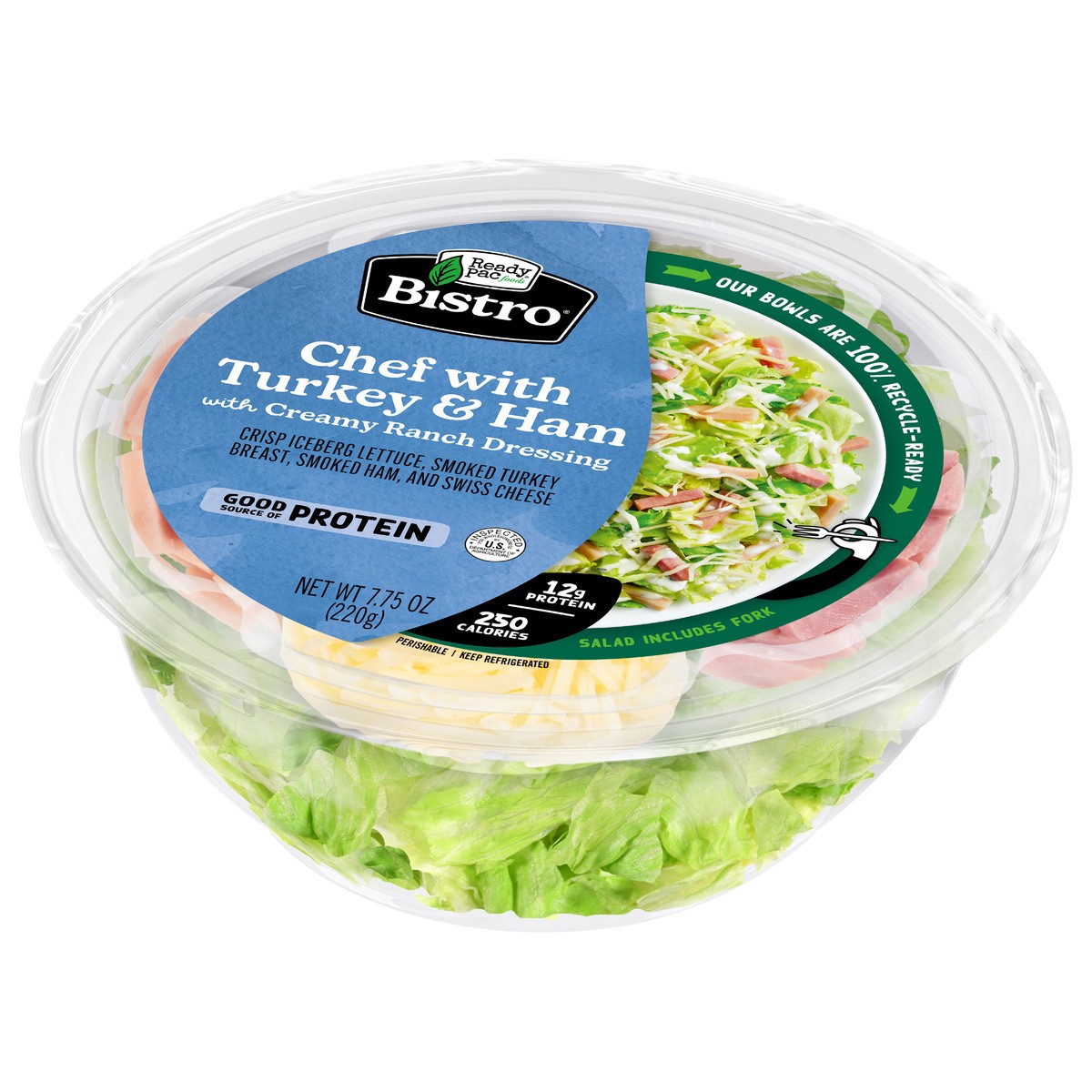 slide 12 of 13, Ready Pac Foods Bistro Chef with Turkey & Ham Salad with Creamy Ranch Dressing 7.75 oz, 7.75 oz