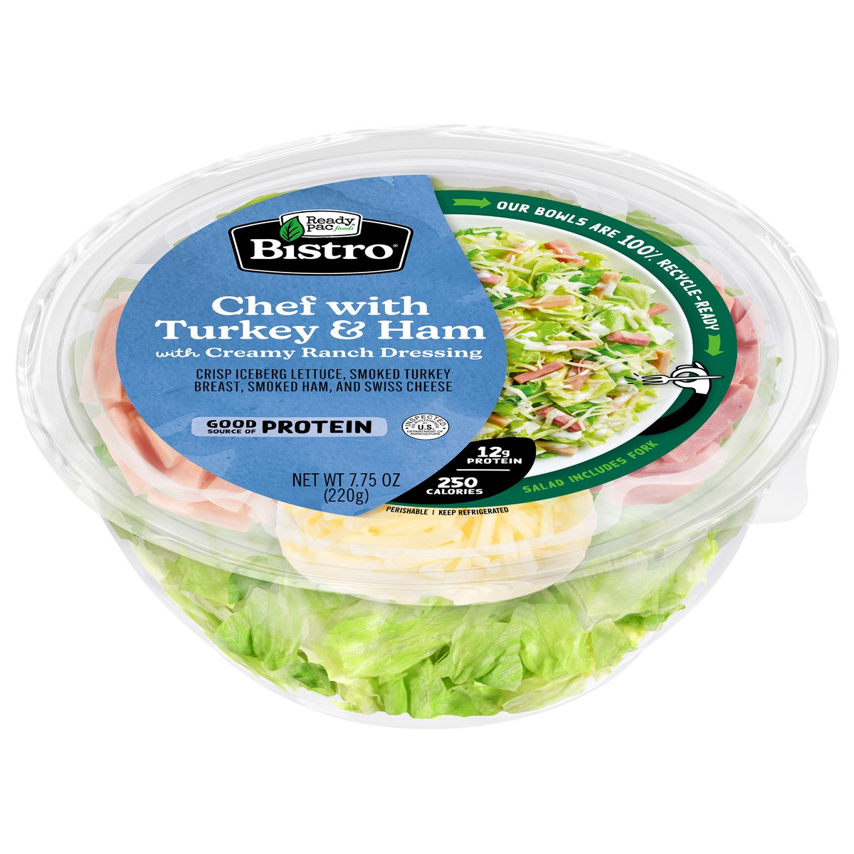 slide 1 of 13, Ready Pac Foods Bistro Chef with Turkey & Ham Salad with Creamy Ranch Dressing 7.75 oz, 7.75 oz
