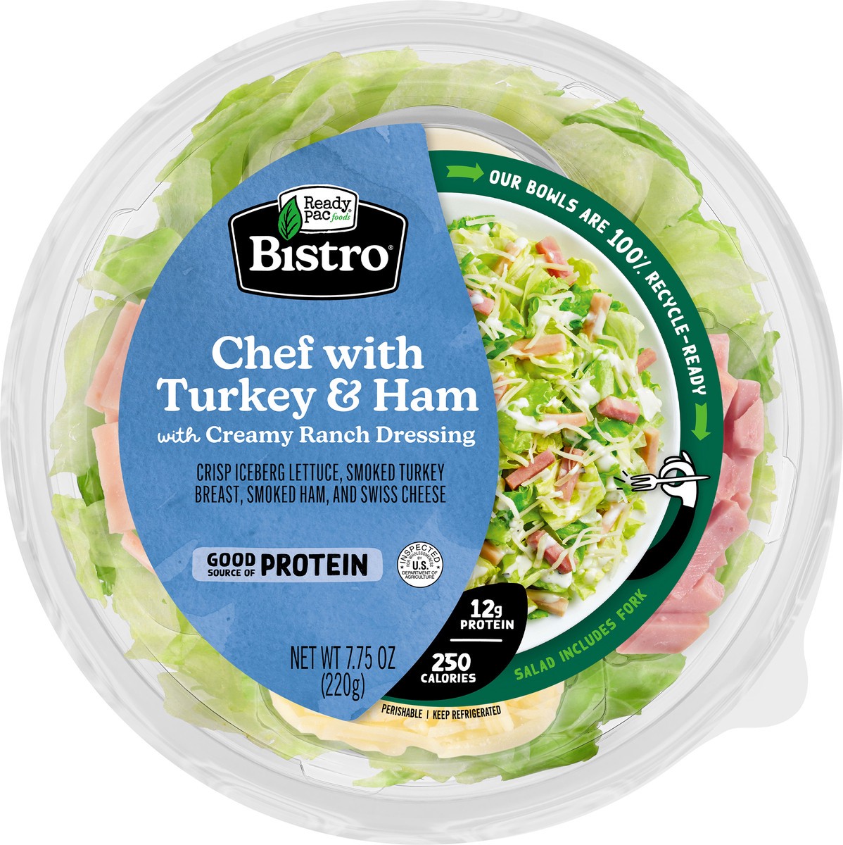 slide 4 of 13, Ready Pac Foods Bistro Chef with Turkey & Ham Salad with Creamy Ranch Dressing 7.75 oz, 7.75 oz