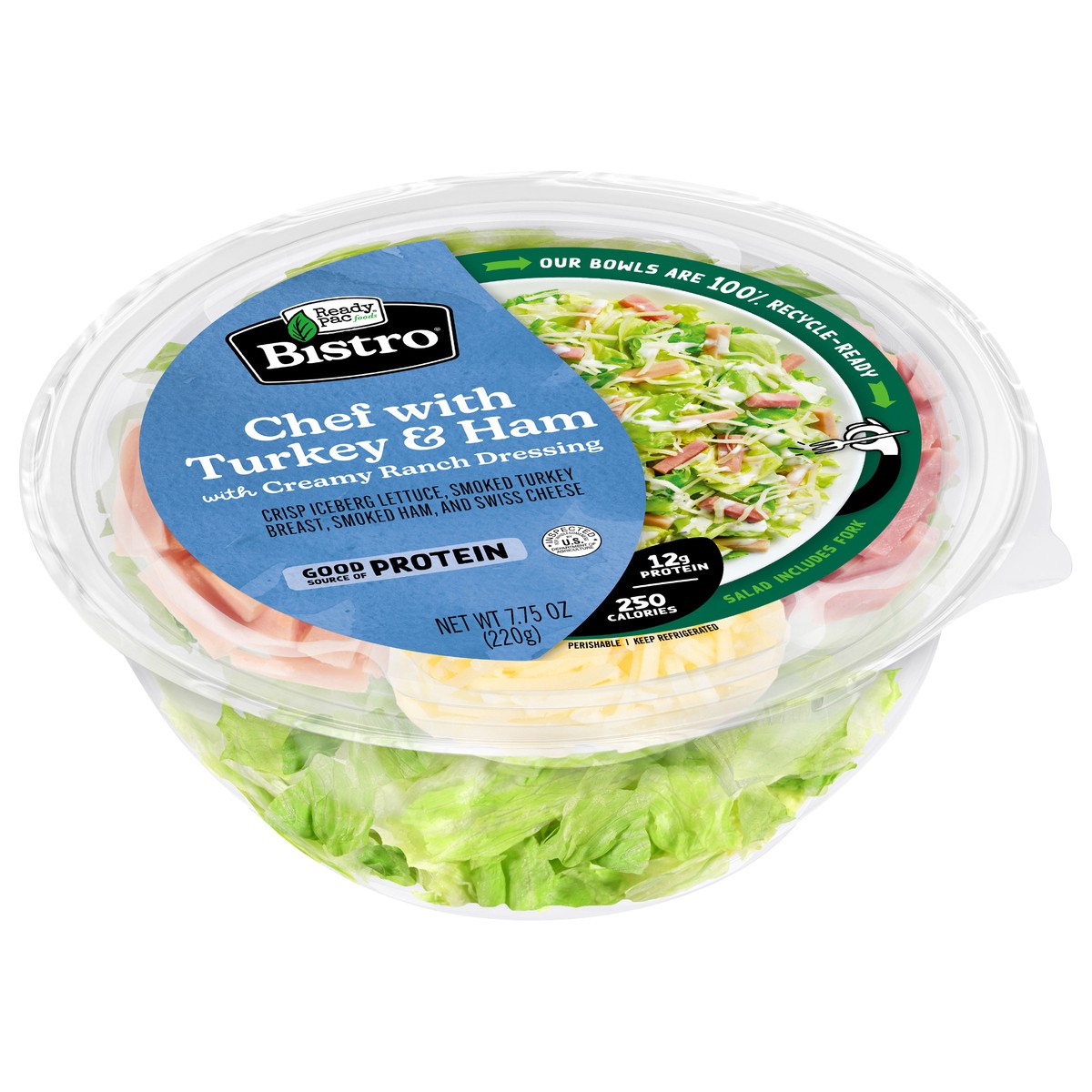 slide 8 of 13, Ready Pac Foods Bistro Chef with Turkey & Ham Salad with Creamy Ranch Dressing 7.75 oz, 7.75 oz