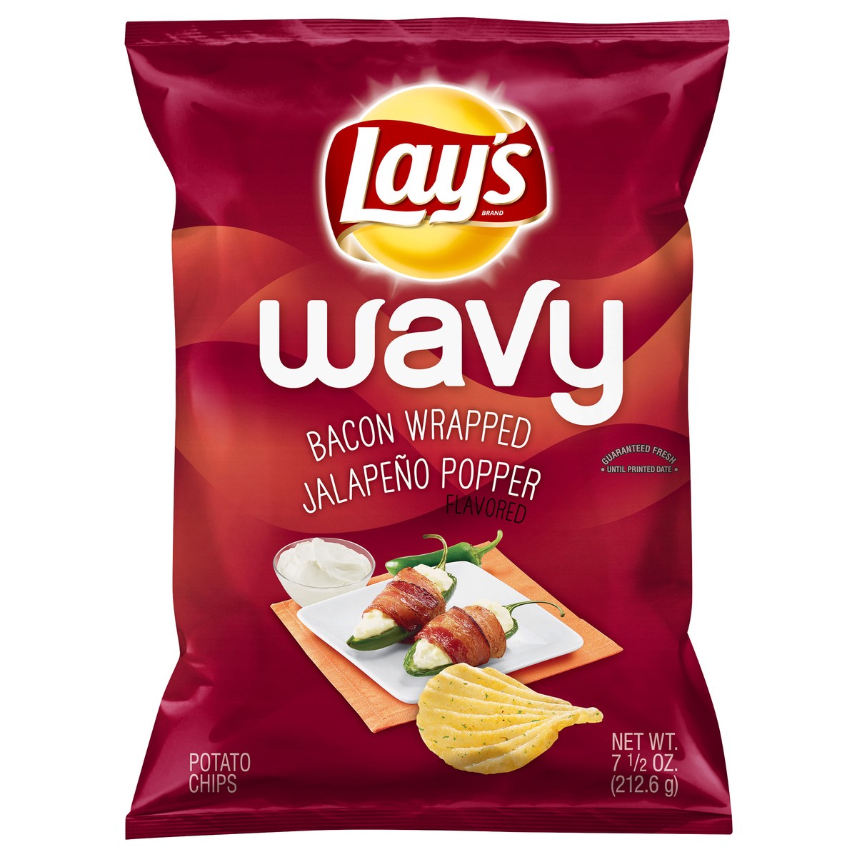 slide 2 of 7, Lay's Wavy Bacon Wrapped Jalapeno Popper Flavored Potato Chips 7.5 oz, 7.5 oz