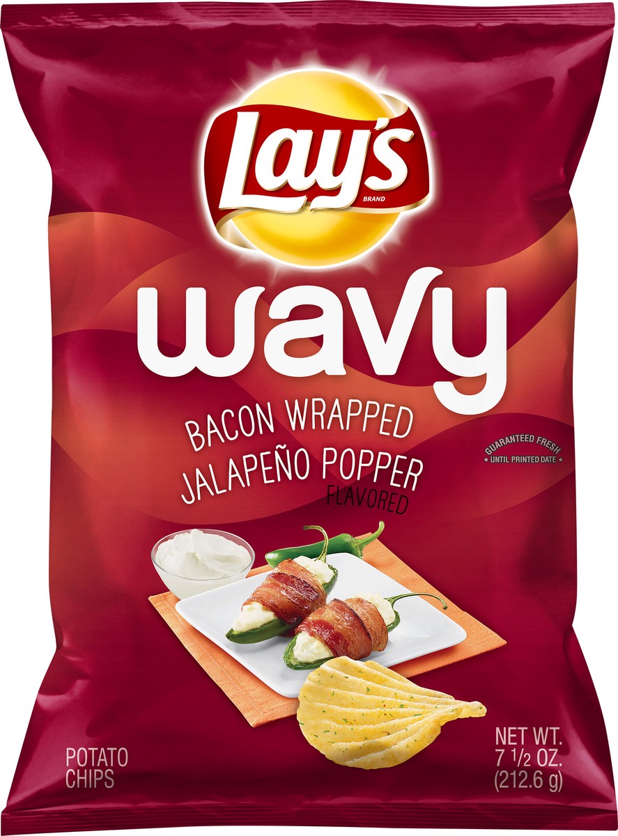 slide 3 of 7, Lay's Wavy Bacon Wrapped Jalapeno Popper Flavored Potato Chips 7.5 oz, 7.5 oz