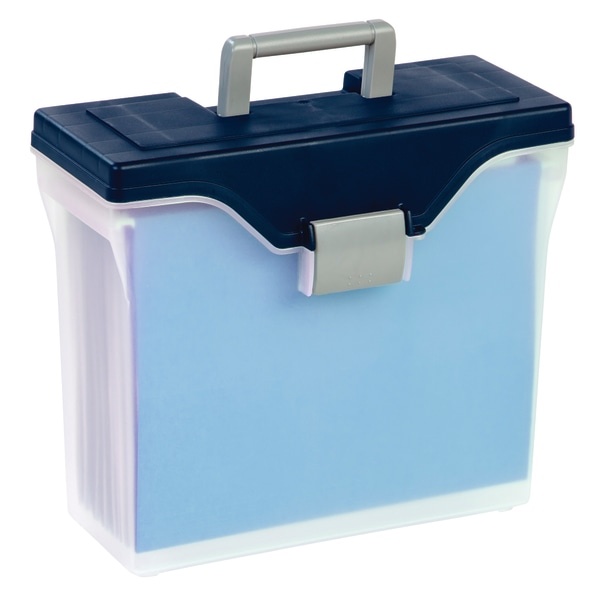 slide 1 of 3, Office Depot Brand Mobile File Box, Small, Letter Size, Clear/Blue, 1 ct