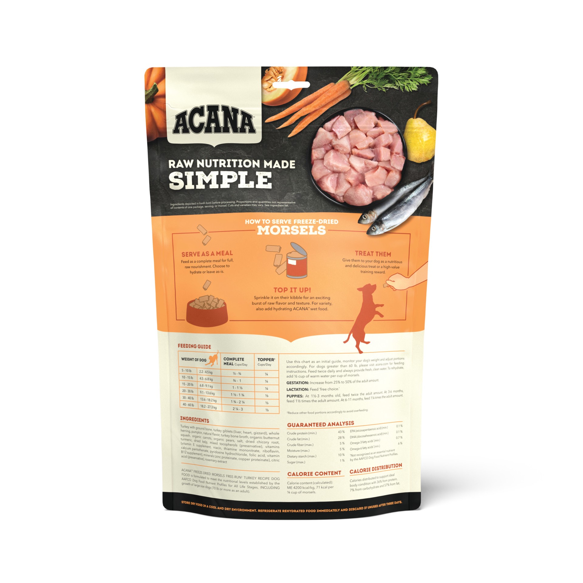 slide 2 of 3, ACANA Freeze-Dried Food Morsels Free Run Turkey Recipe 8OZ, 0.5 lb