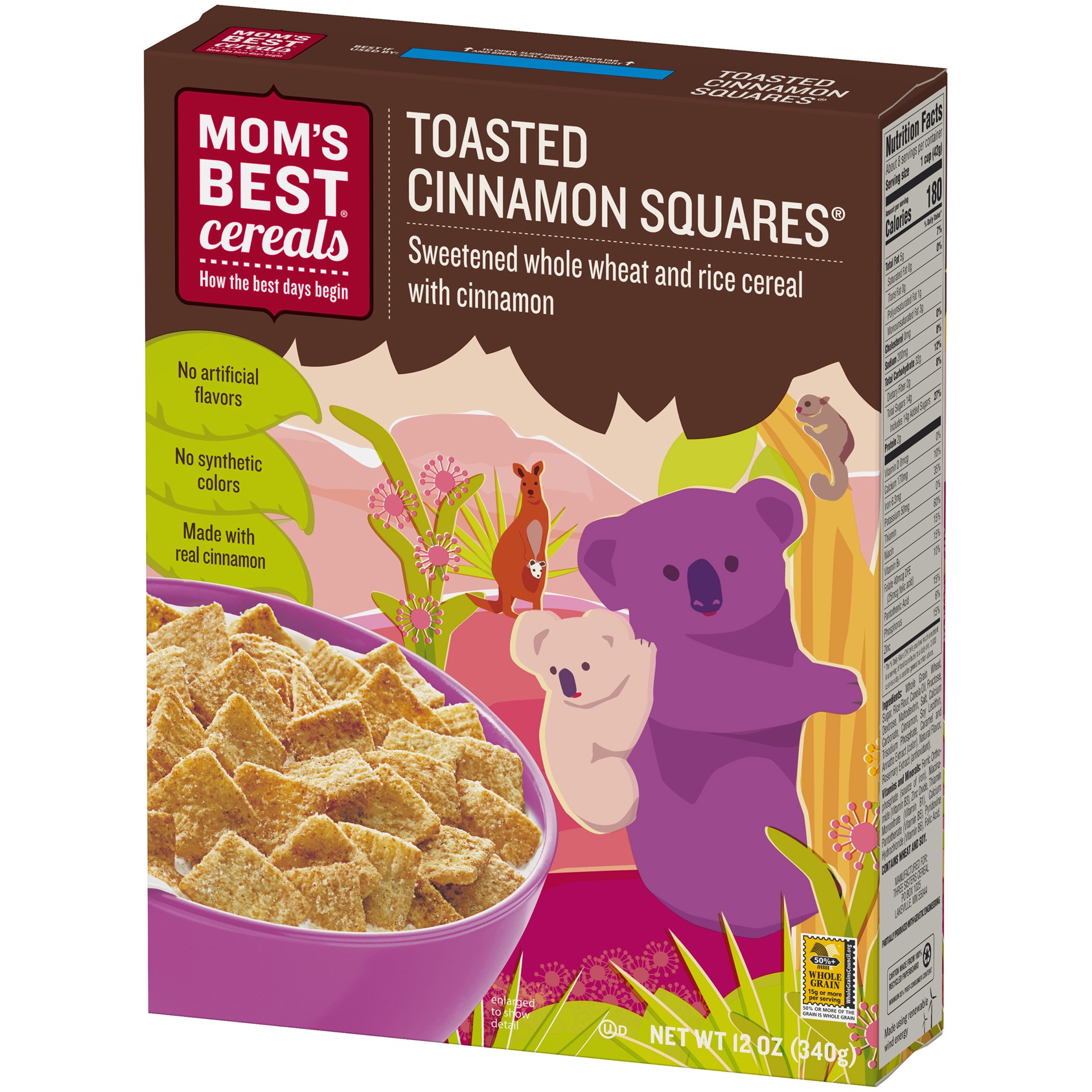 slide 4 of 5, MOM's Best Cereals Mom's Best Toasted Cinnamon Squares Cinnamon Cereal, 12 OZ Box, 12 oz