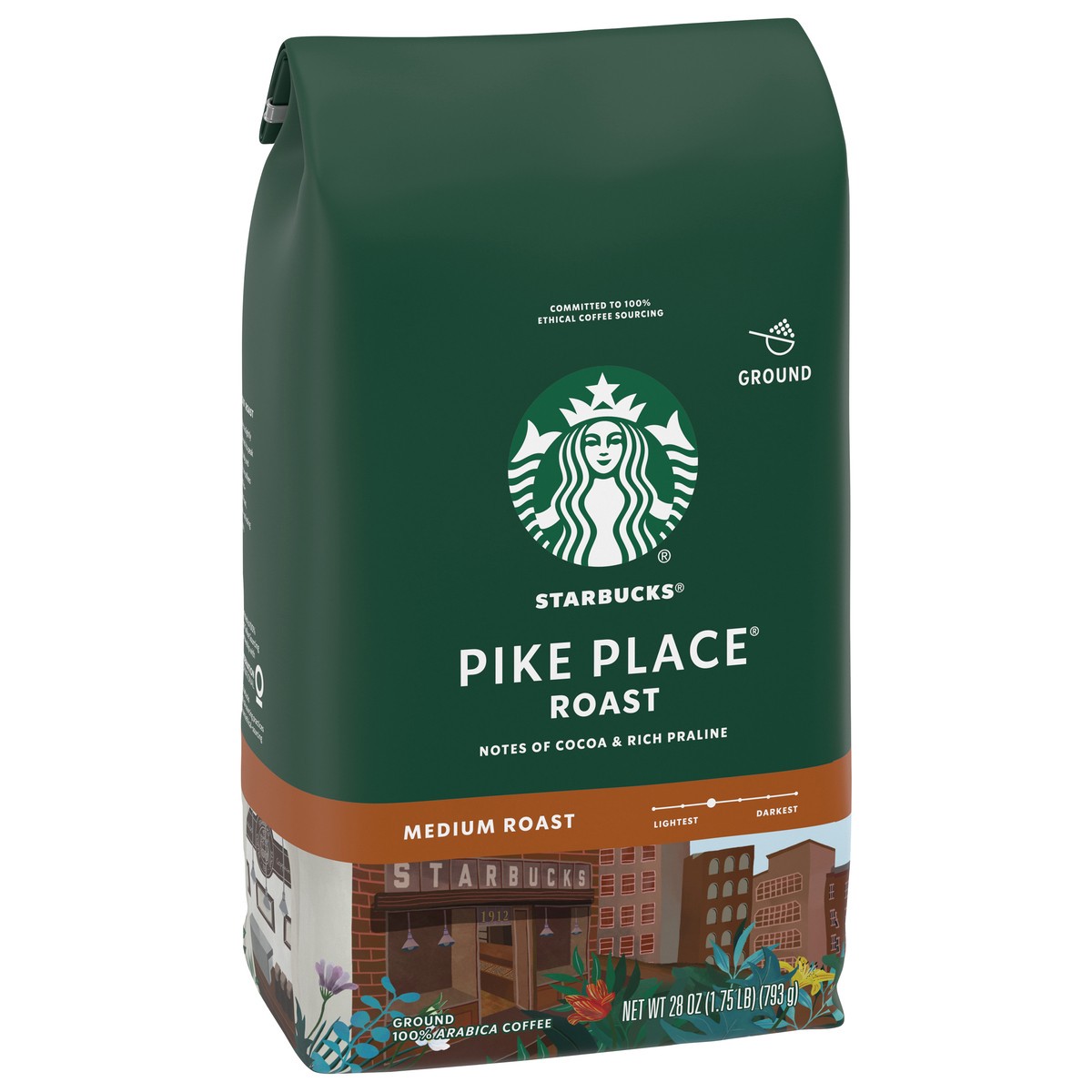 slide 8 of 9, Starbucks Ground Coffee, Medium Roast Coffee, Pike Place Roast, 100% Arabica, 1 Bag (28 Oz), 1.75 lb