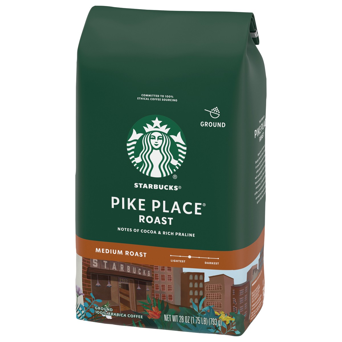 slide 2 of 9, Starbucks Ground Coffee, Medium Roast Coffee, Pike Place Roast, 100% Arabica, 1 Bag (28 Oz), 1.75 lb