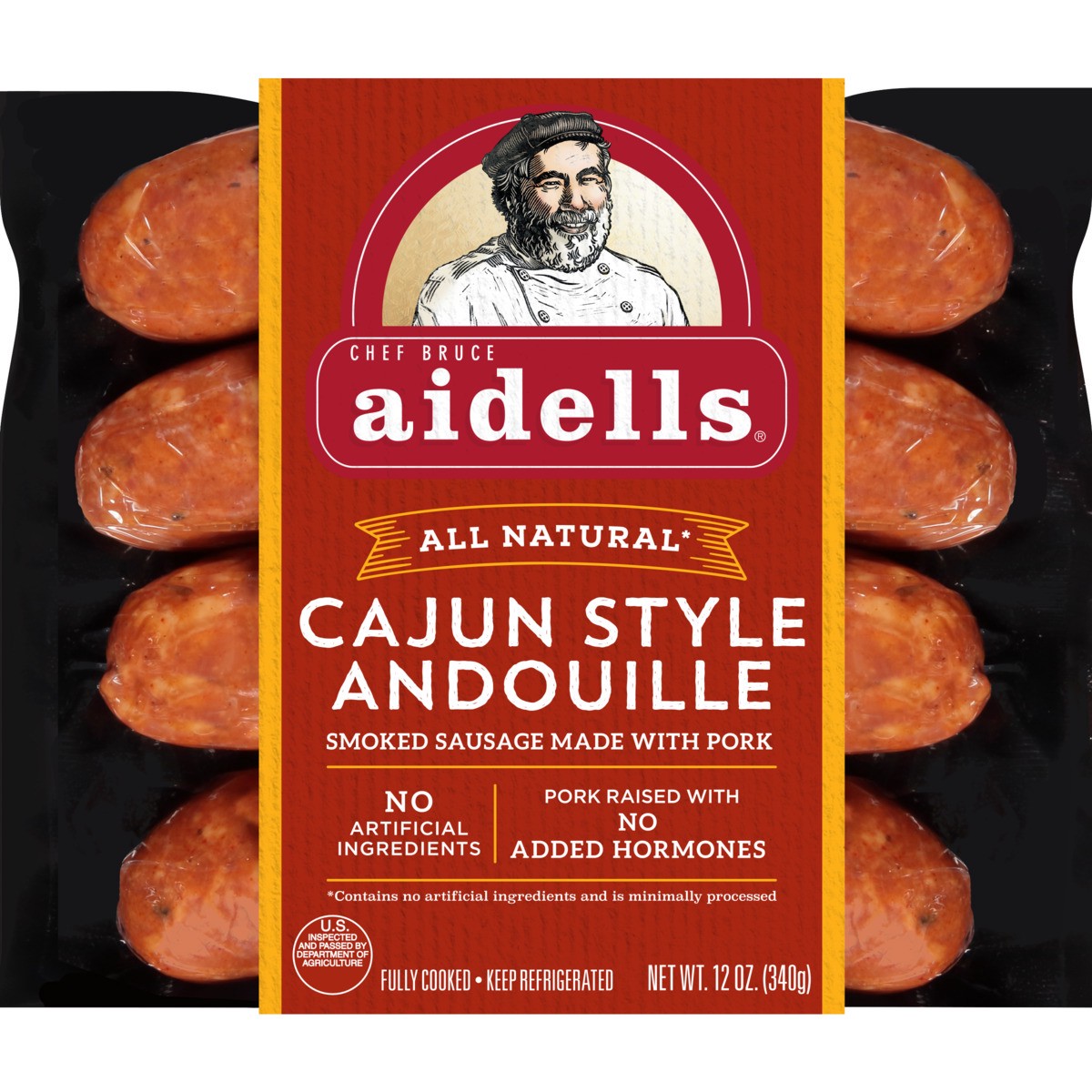 slide 3 of 3, Aidells Smoked Pork Sausage, Cajun Style Andouille, 12 oz. (4 Fully Cooked Links), 12 oz