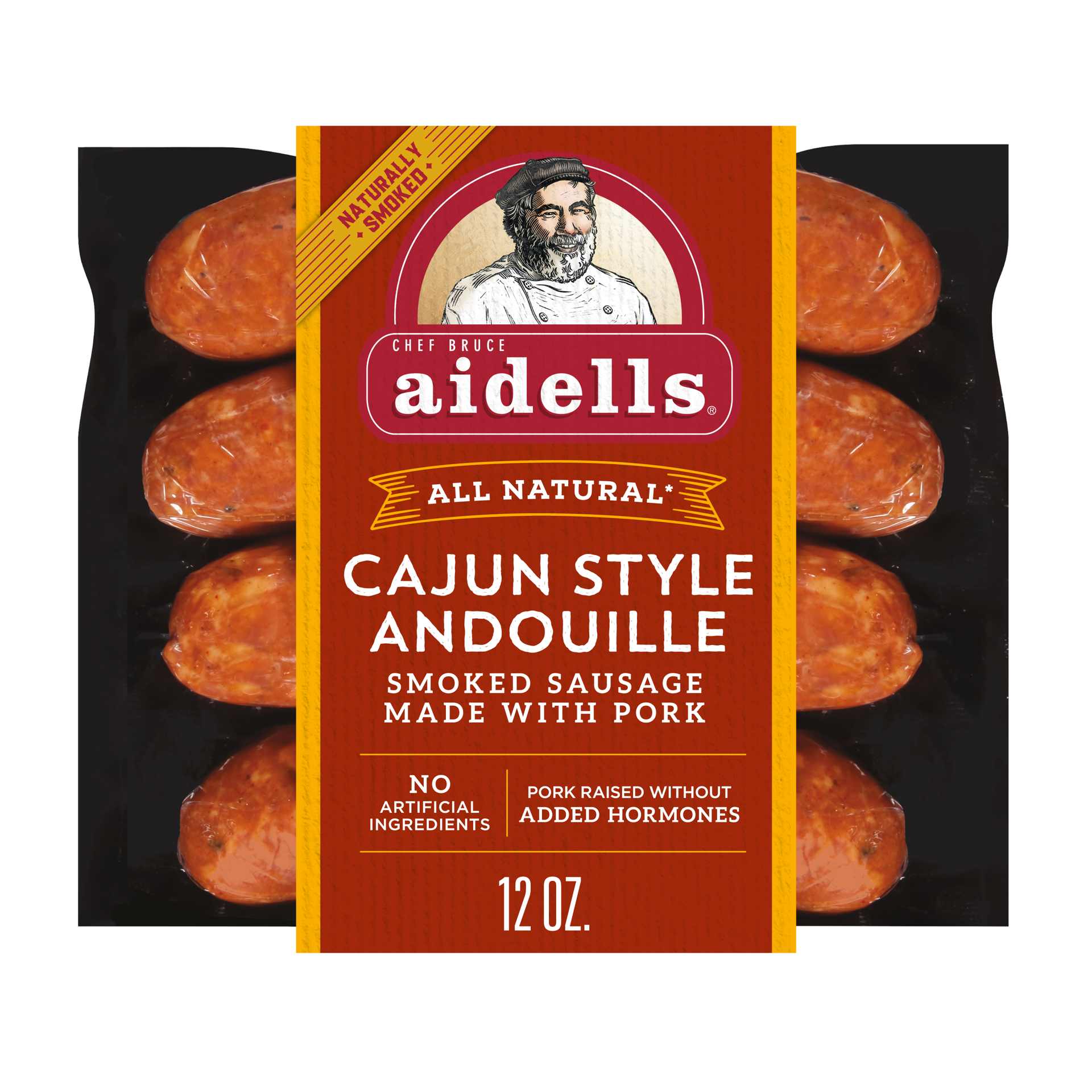 slide 1 of 3, Aidells Smoked Pork Sausage, Cajun Style Andouille, 12 oz. (4 Fully Cooked Links), 340.19 g