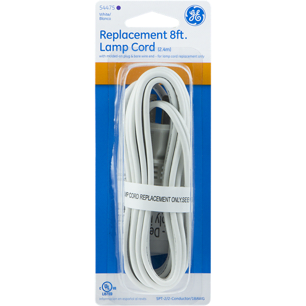 slide 1 of 4, GE Replacement Lamp Cord, White, 8 ft