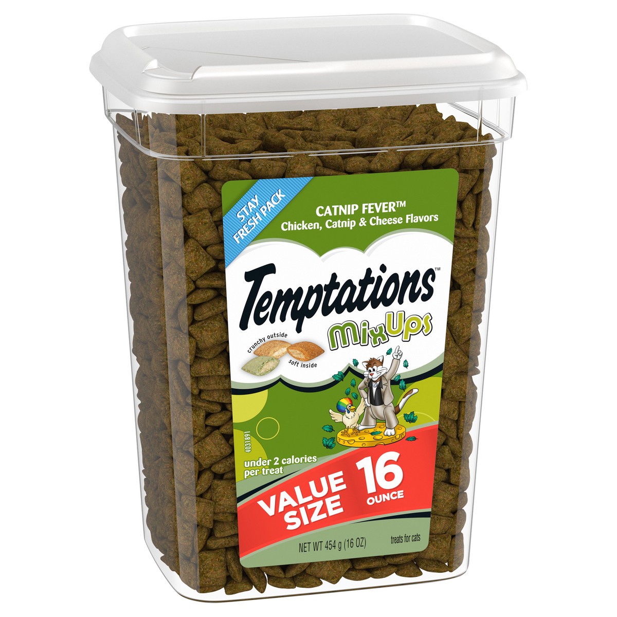 slide 2 of 4, Temptations MixUps Catnip Fever Chicken Catnip & Cheese Flavors Treats for Cats Value Size 16 oz, 16 oz