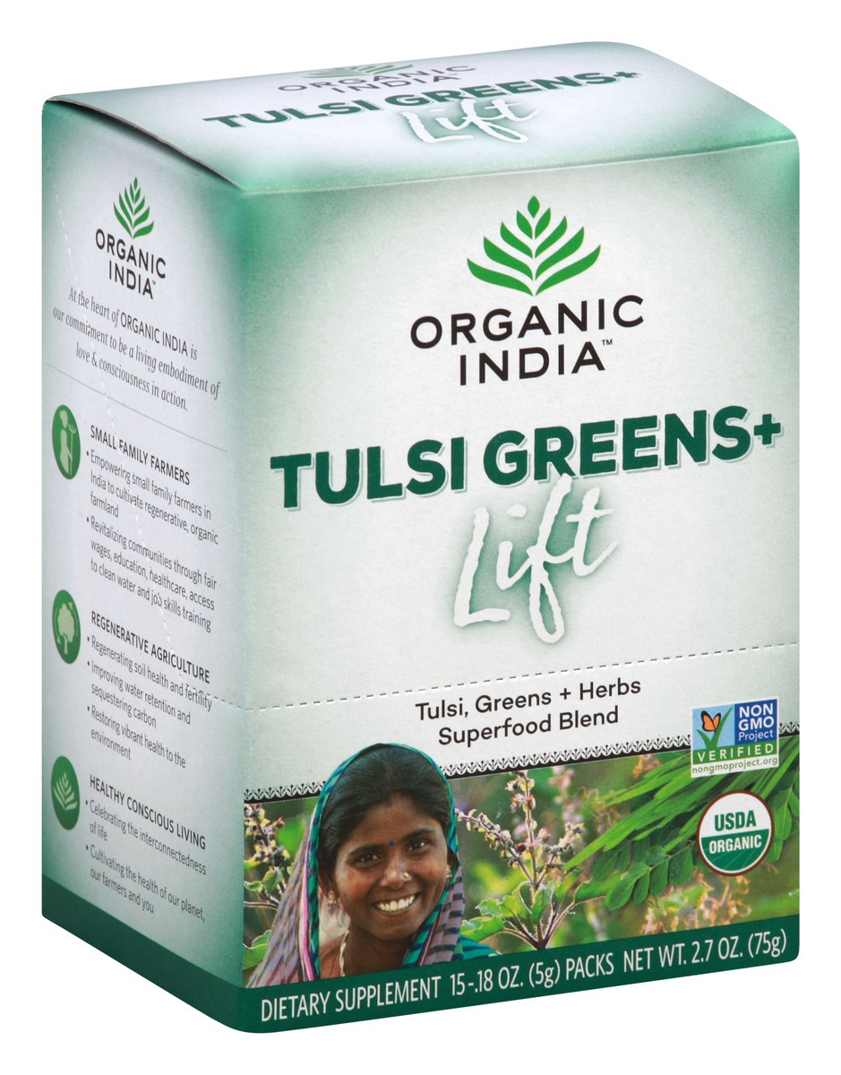 slide 2 of 8, Organic India Tulsi Greens+ Lift, 15 ct