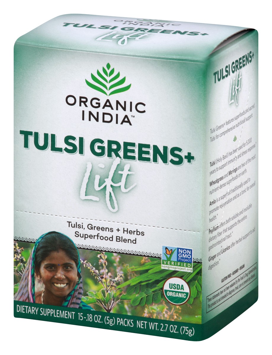 slide 3 of 8, Organic India Tulsi Greens+ Lift, 15 ct