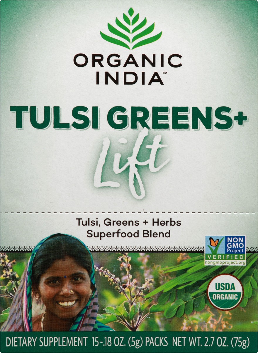 slide 7 of 8, Organic India Tulsi Greens+ Lift, 15 ct