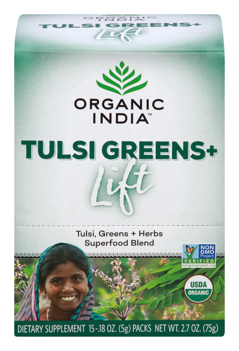 slide 1 of 8, Organic India Tulsi Greens+ Lift, 15 ct