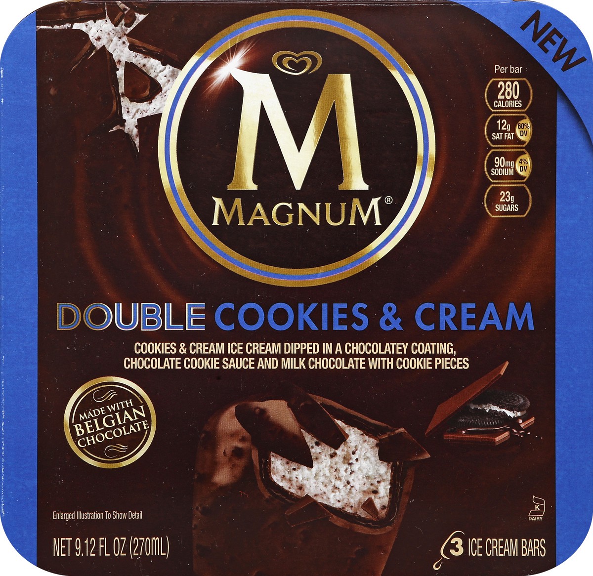 slide 5 of 6, Magnum Double Cookie & Cream Ice Cream Bar, 3 ct; 9 fl oz