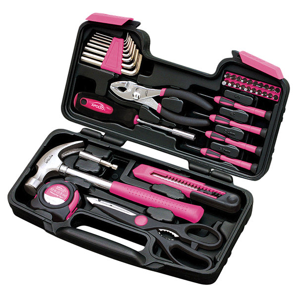 slide 1 of 1, Apollo ToolsGeneral Tool Set, Pink, 1 ct