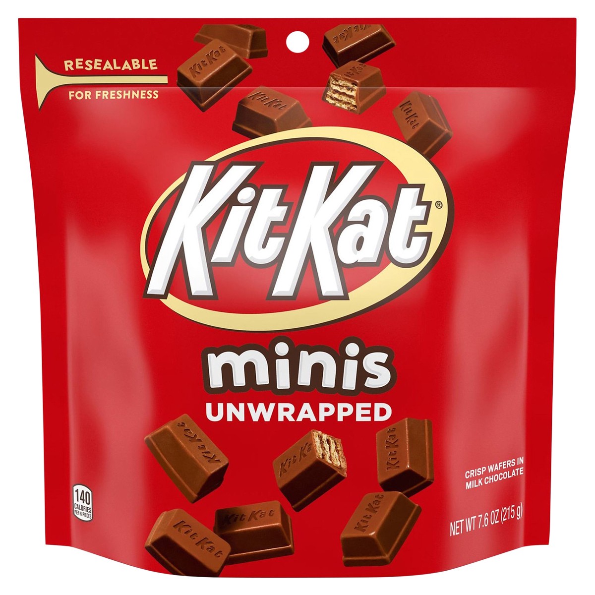 slide 1 of 93, KIT KAT Minis Unwrapped Milk Chocolate Wafer Candy Bar, 7.6 oz, Resealable Pouch, 7.6 oz