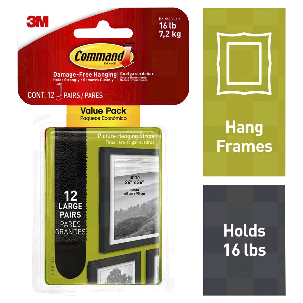 slide 1 of 5, Command Strips, Picture Hanging, Large, Value Pack, 12 ct