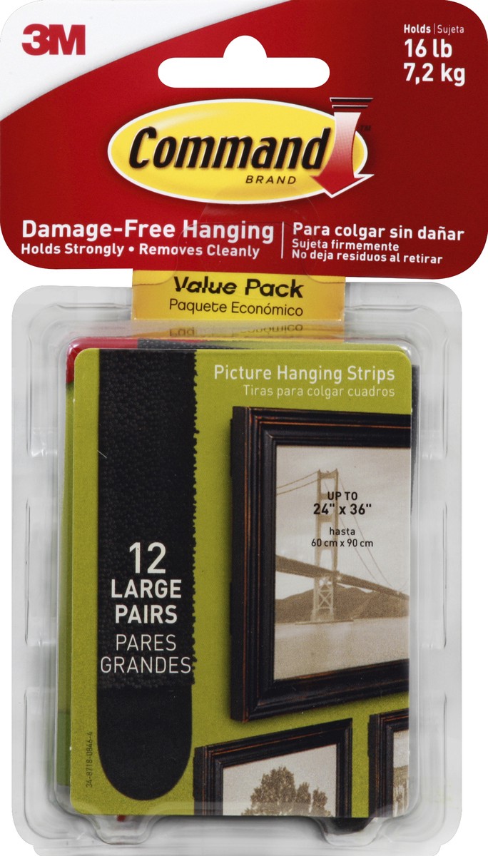 slide 1 of 29, Command Large Black Picture Hanging Strips Value Pack, 12 ct