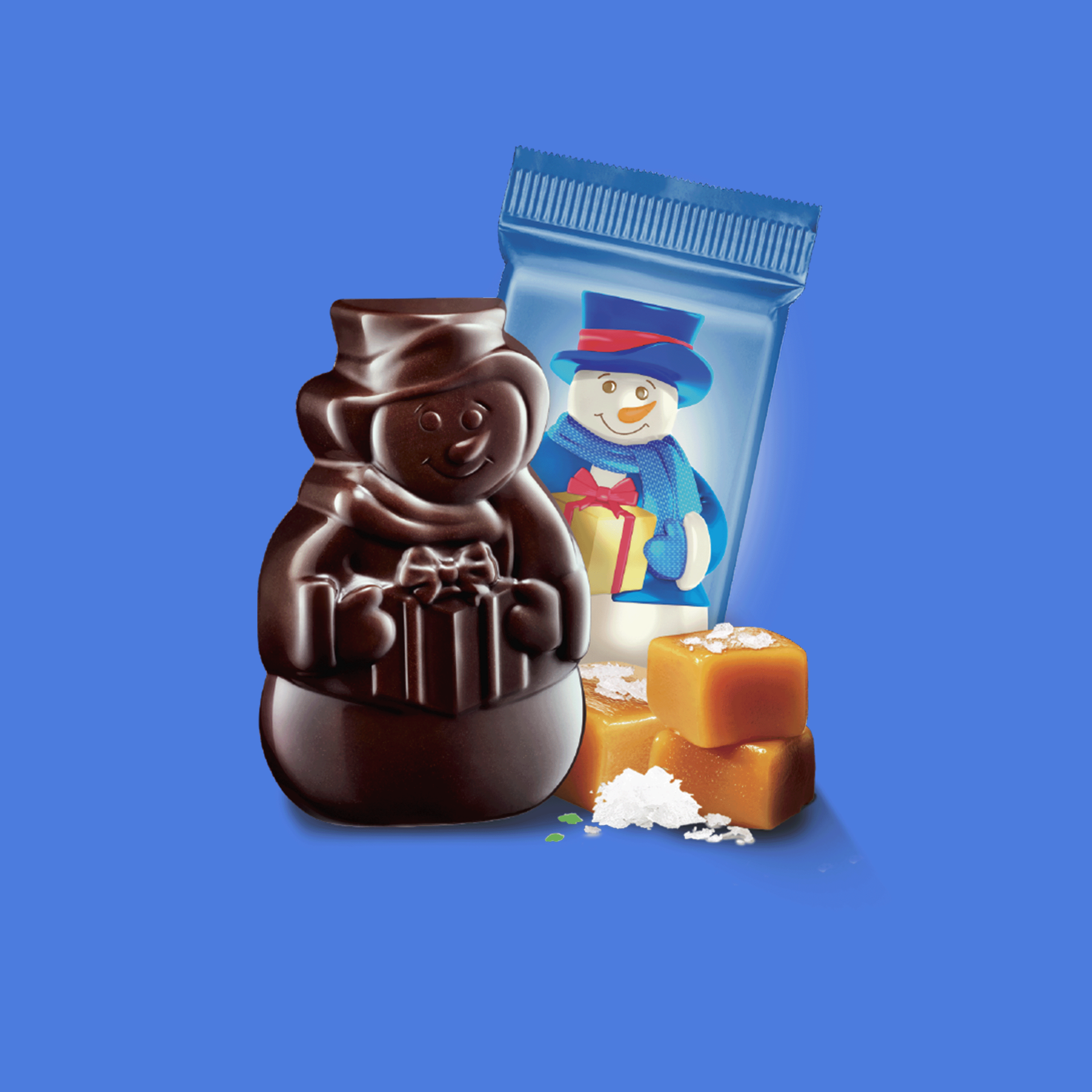 slide 2 of 6, GHIRARDELLI Dark Chocolate Sea Salt Caramel Snowmen, 4.1 oz Bag, 4.1 oz