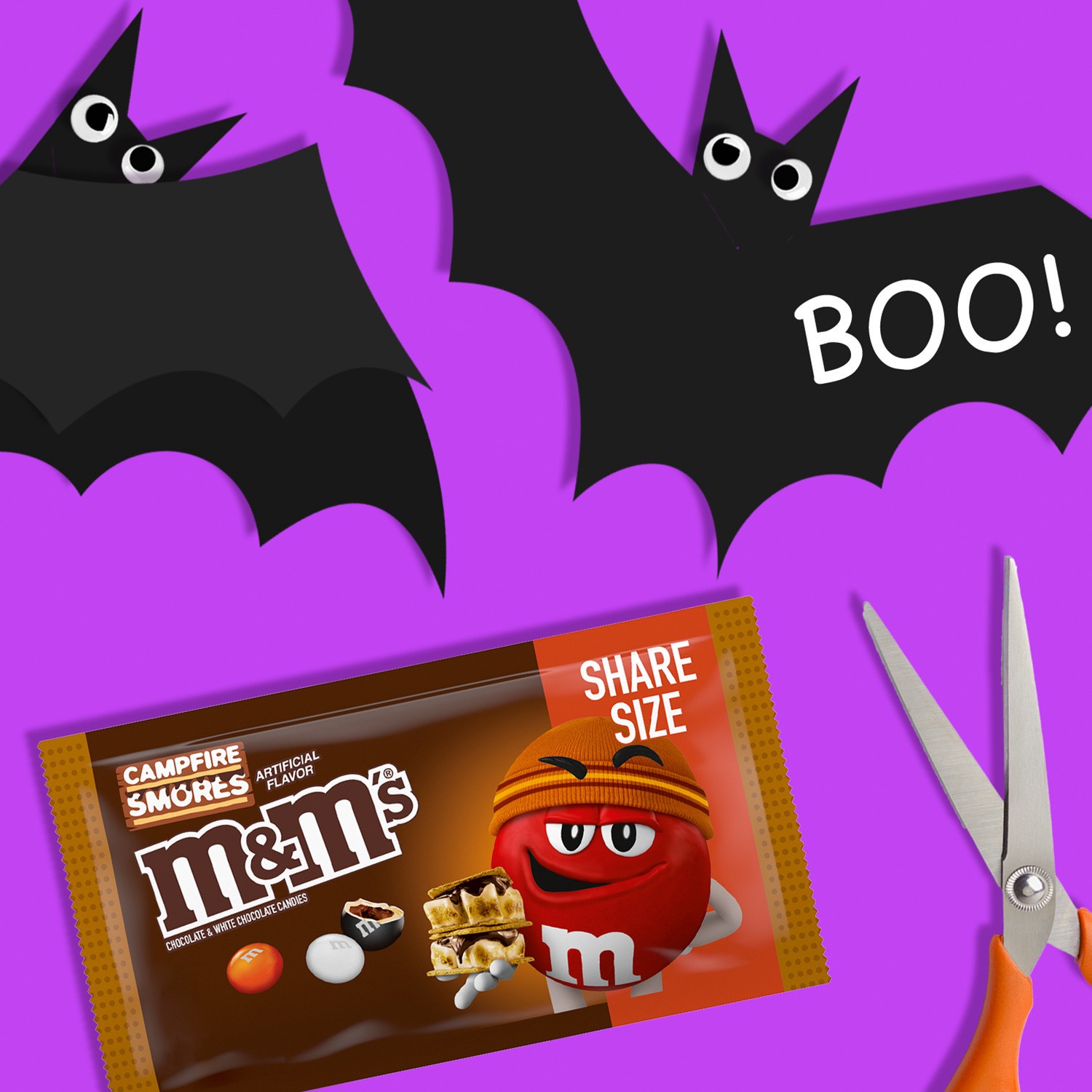 slide 2 of 8, M&M's Campfire Smores White and Milk Chocolate Halloween Candy, Share Size, 2.47 Oz Bag, 2.47 oz