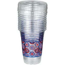 Destination Holiday Patriotic Fans Plastic Cups with Lids, 10 ct