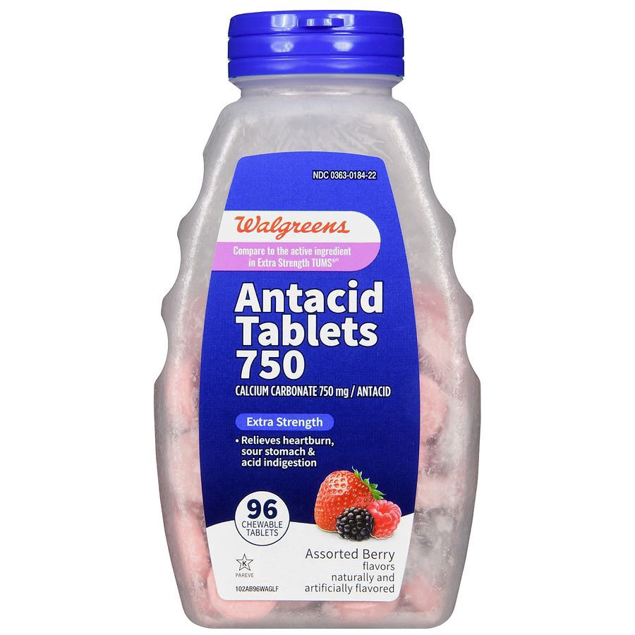 slide 5 of 5, Walgreens Extra Strength Assorted Berries Antacid Chewable Tablets, 96 ct