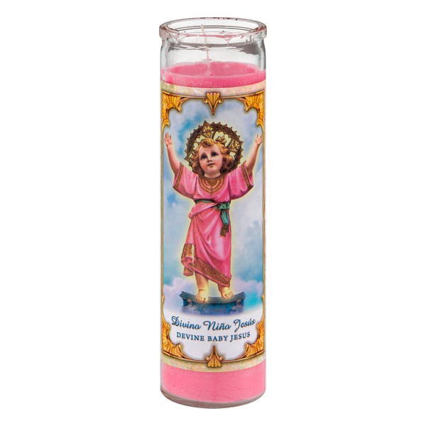 slide 1 of 1, PRAYER CANDLE Star Novena Candle 8" Pink "Divino Nino Jesus", 14 oz