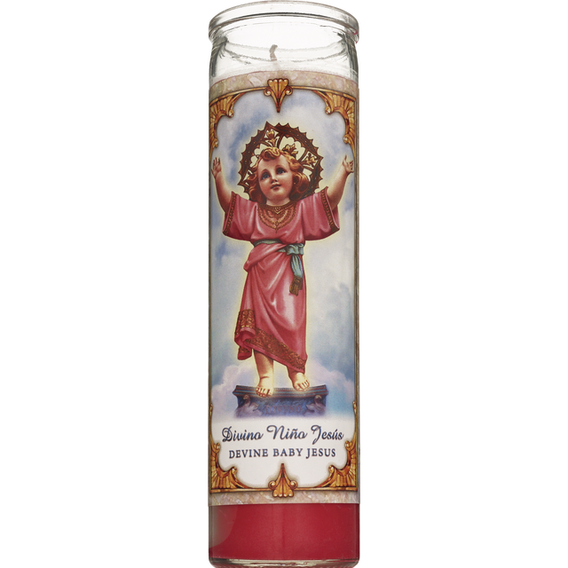 slide 1 of 1, PRAYER CANDLE Star Novena Candle 8" Pink "Divino Nino Jesus", 14 oz