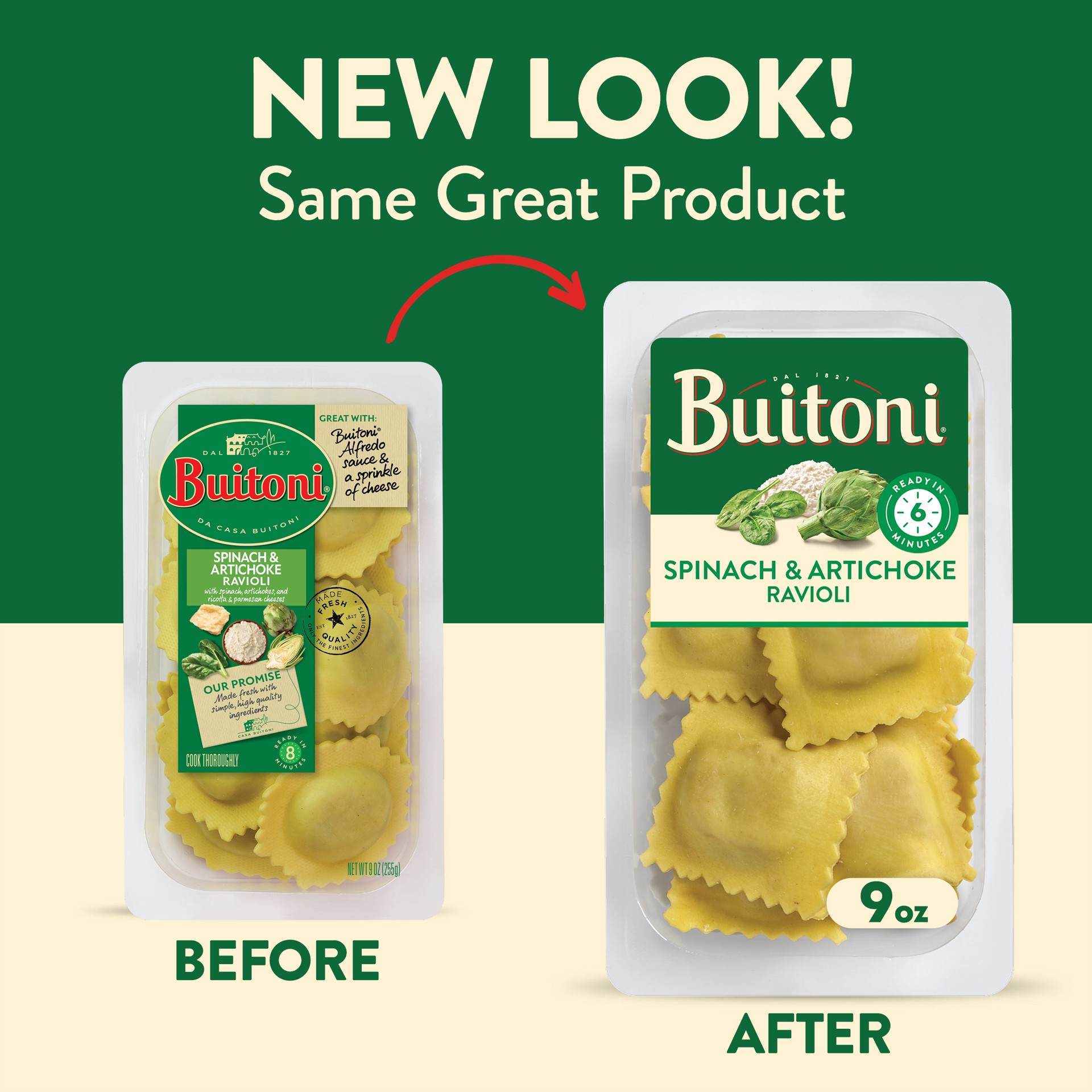slide 7 of 10, Buitoni Spinach and Artichoke Ravioli, Refrigerated Pasta, 9 oz Package, 9 oz