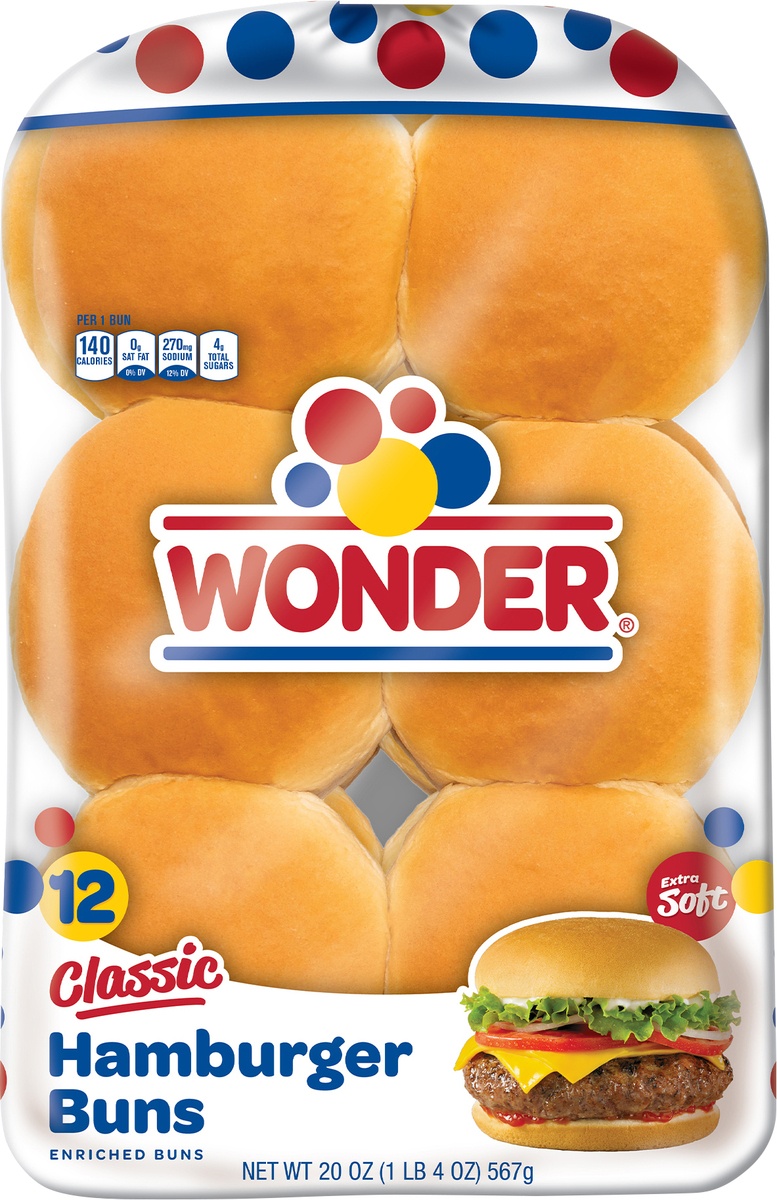 slide 6 of 10, Wonder® Classic Hamburger Buns 12 ct Bag, 20 oz