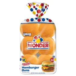 Wonder Bread Classic Hamburger Buns, White Bread Hamburger Buns, 12 Count