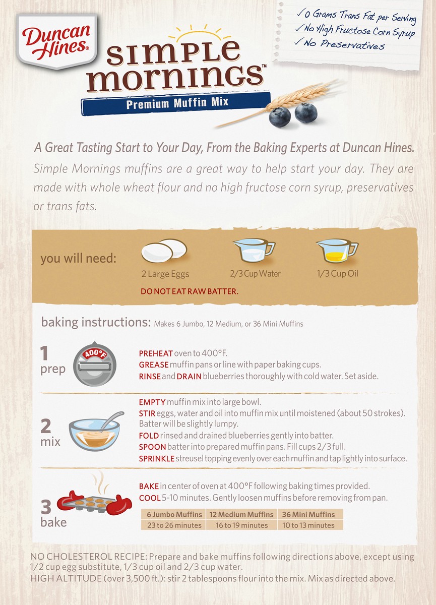 slide 3 of 13, Duncan Hines Simple Mornings Premium Blueberry Streusal with Crumb Topping Muffin Mix 20.5 oz, 20.5 oz
