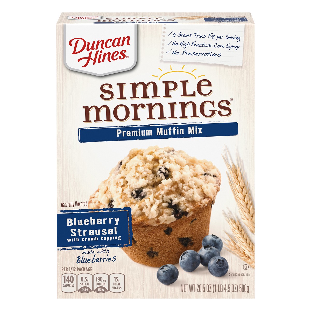 slide 13 of 13, Duncan Hines Simple Mornings Premium Blueberry Streusal with Crumb Topping Muffin Mix 20.5 oz, 20.5 oz