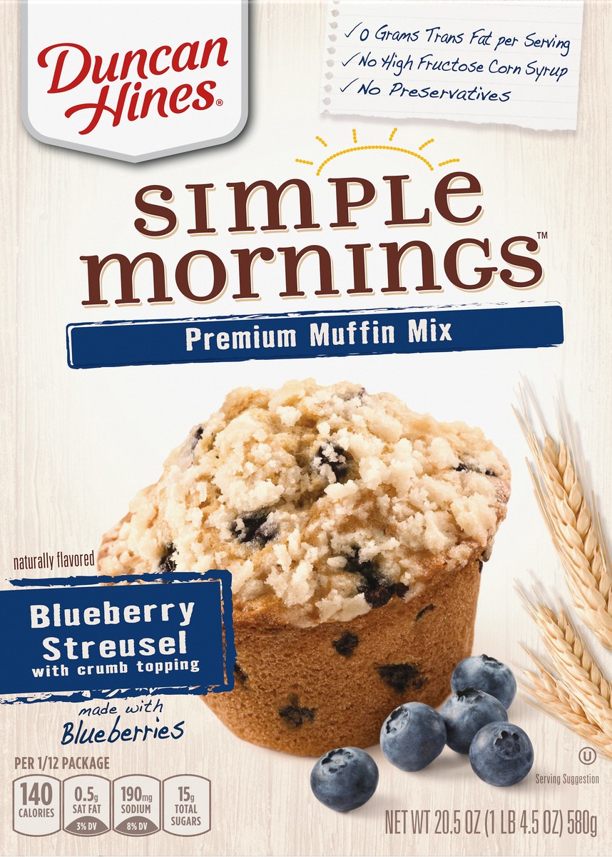 slide 4 of 13, Duncan Hines Simple Mornings Premium Blueberry Streusal with Crumb Topping Muffin Mix 20.5 oz, 20.5 oz