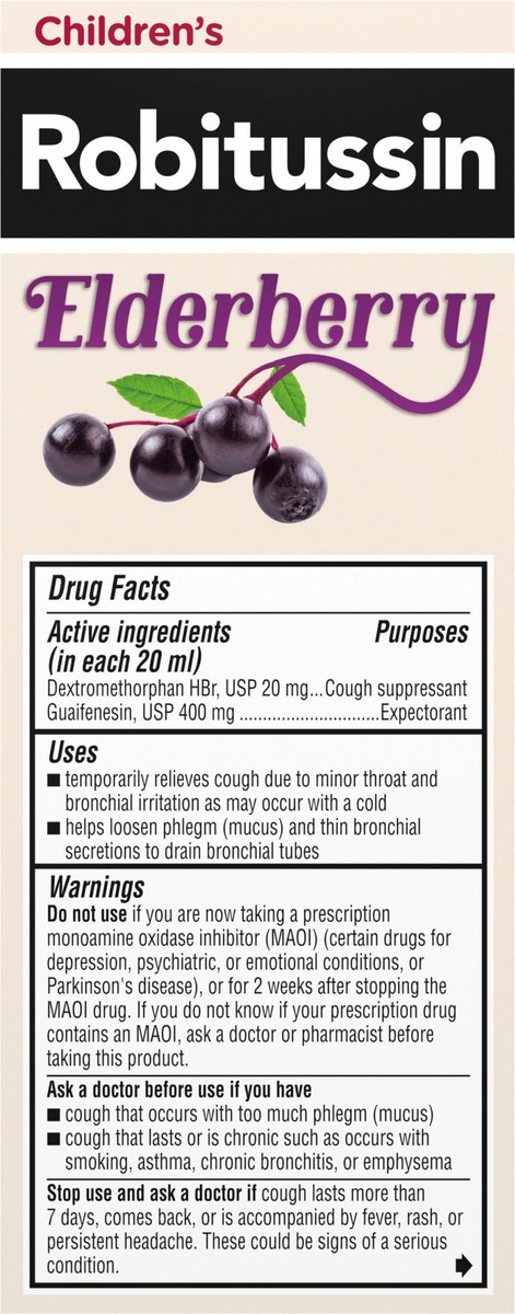 slide 5 of 9, Robitussin Elderberry Cough and Chest Congestion DM Non Drowsy Children's Cough Medicine - 4 Fl Oz Cough Syrup, 