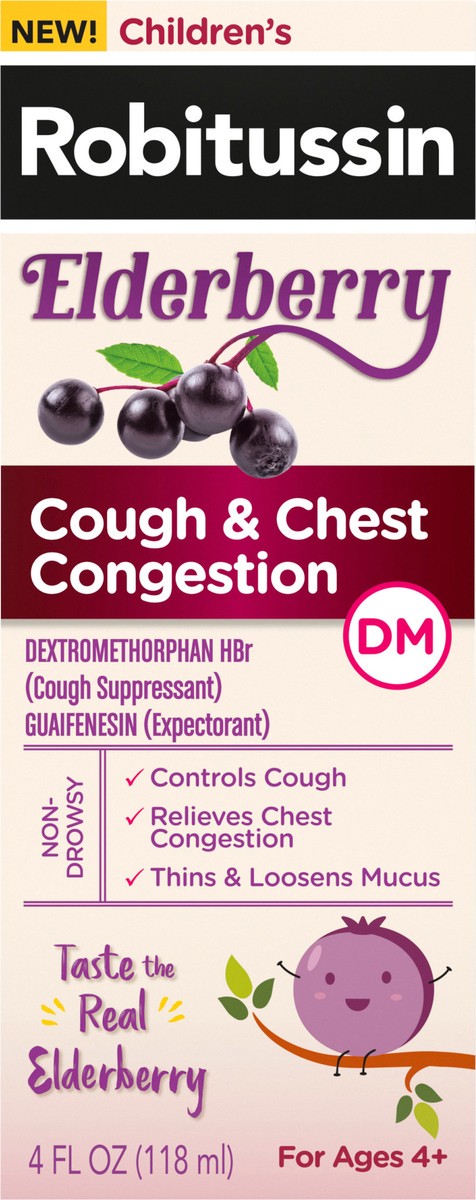 slide 6 of 9, Robitussin Elderberry Cough and Chest Congestion DM Non Drowsy Children's Cough Medicine - 4 Fl Oz Cough Syrup, 