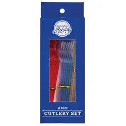 Destination Holiday Red, White & Blue Glitter Plastic Cutlery Set