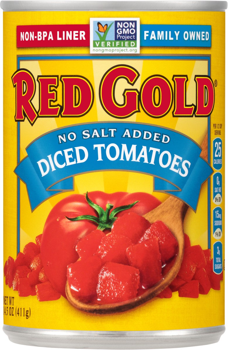 slide 3 of 7, Red Gold No Salt Added Diced Tomatoes, 14.5 oz