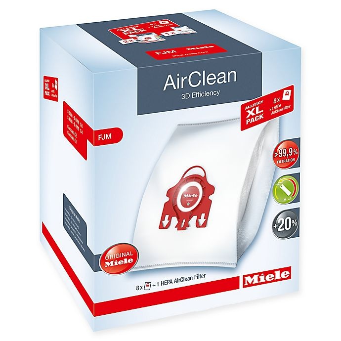 slide 1 of 1, Miele 3D Efficiency AirClean Allergy XL Type FJM Bag and HEPA Filter Pack, 9 ct