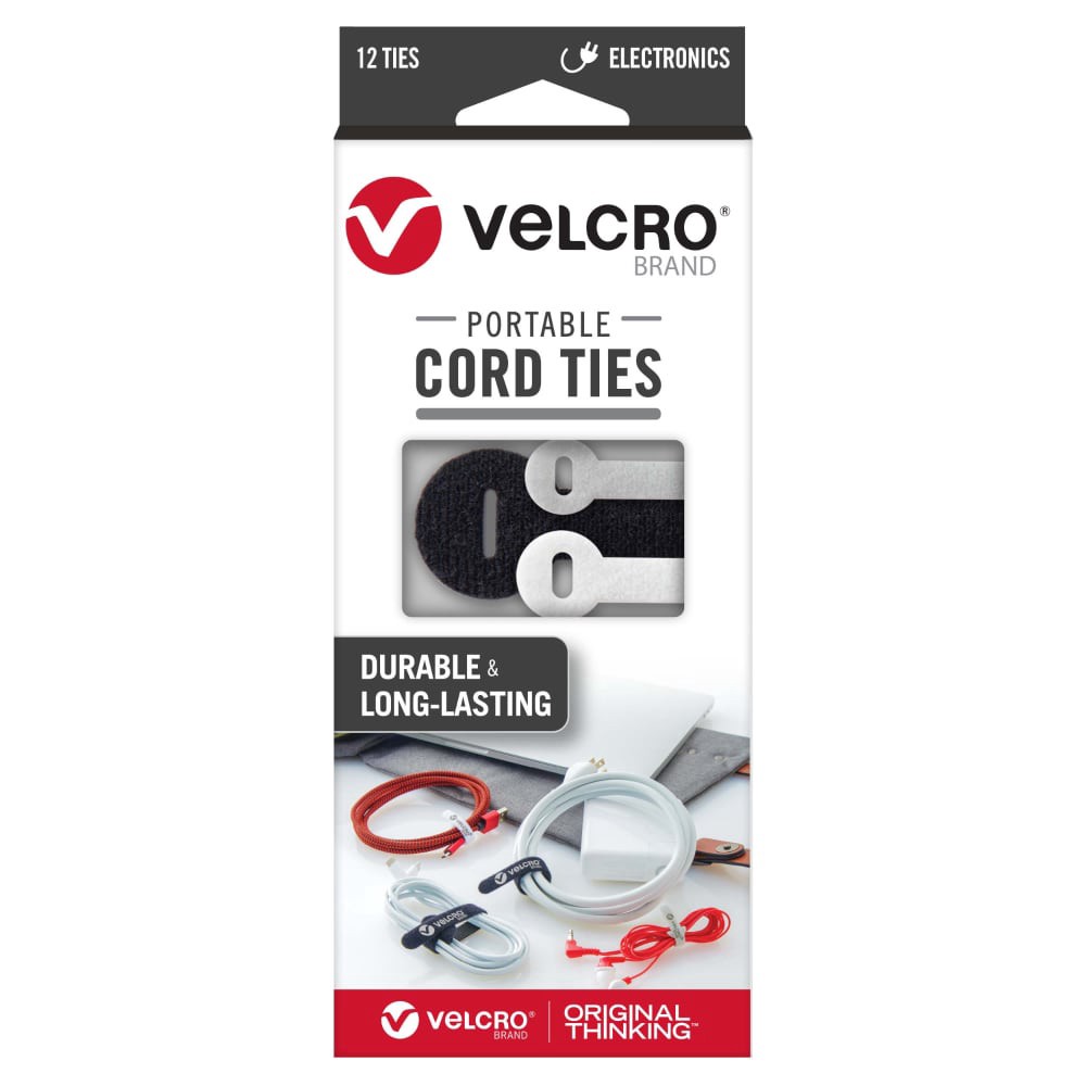 slide 1 of 1, VELCRO Brand Portable Cord Ties, 12 ct
